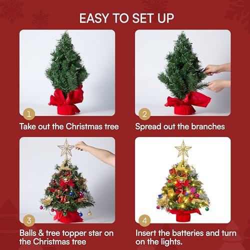 24" Mini Christmas Tree Tabletop Set with LED Lights and Star Treetop Z113832