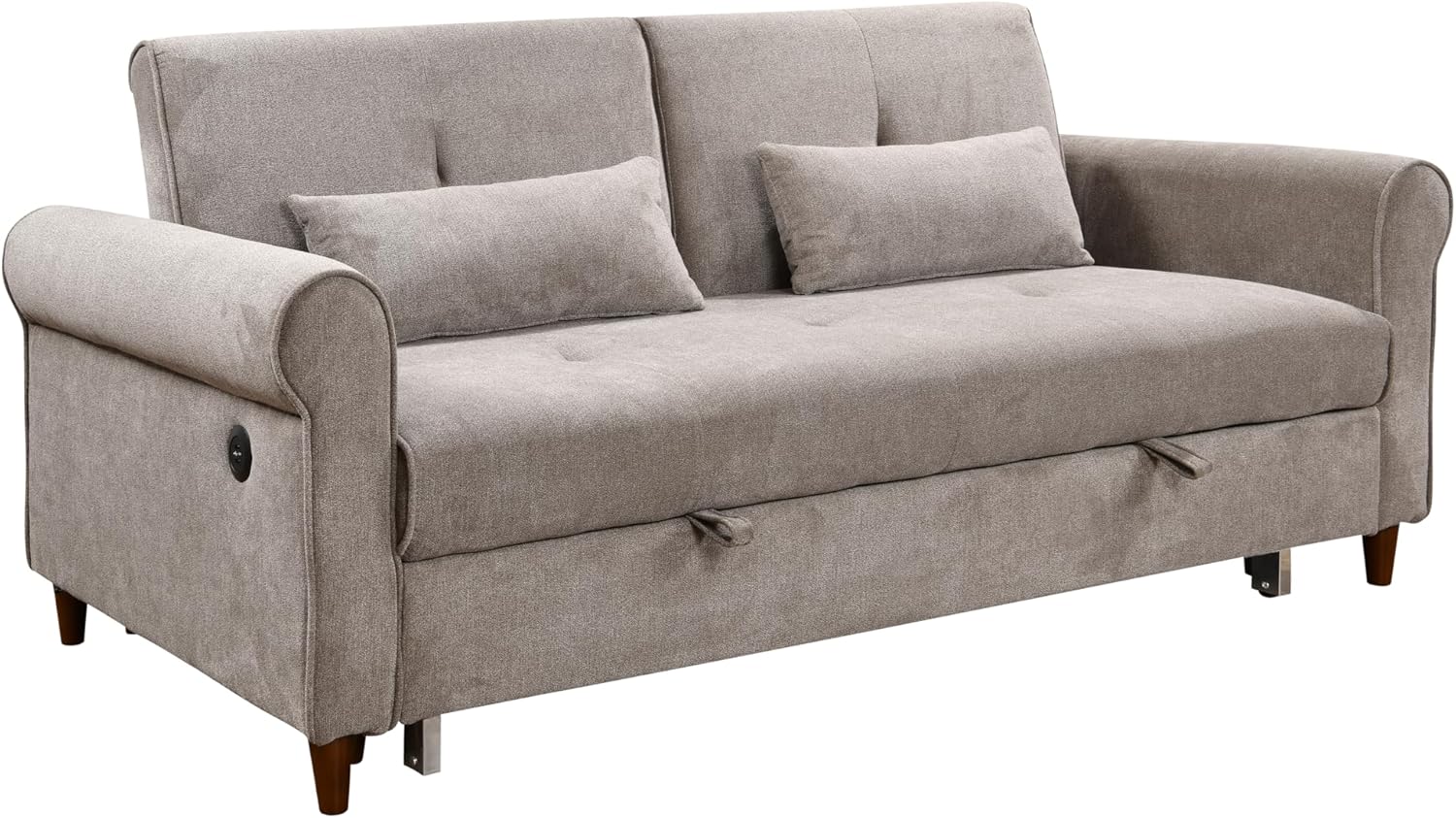 Convertible Sleeper Sofa Bed with Pullout Bed and USB Port, Brown O1037