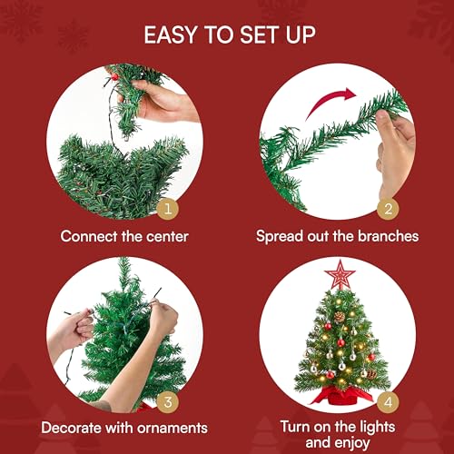 24" Mini Christmas Tree Tabletop Set with LED Lights and Star Treetop Z113832