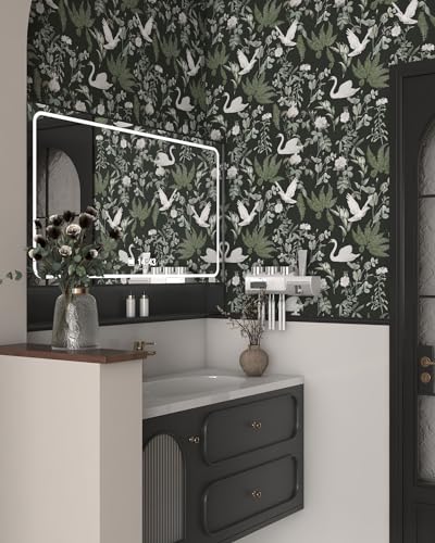 Peel and Stick Wallpaper Dark Green Floral Vintage Bird Self Adhesive Removable O713