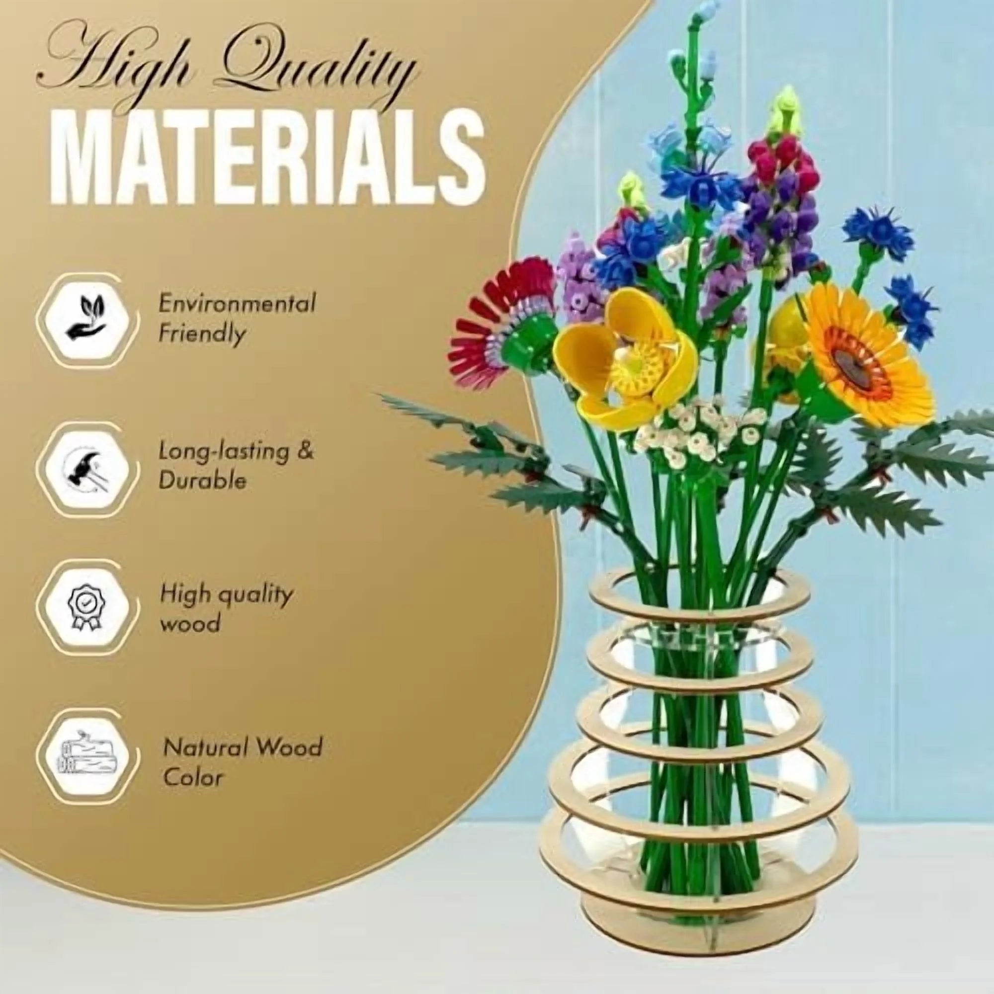 Wooden Vase for Lego Flower Bouquet Building Set W46104