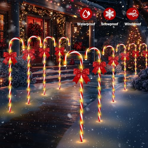 Solar Candy Cane Pathway Lights, 24PCS 240LED Outdoor Christmas Decorations with Remote T5735