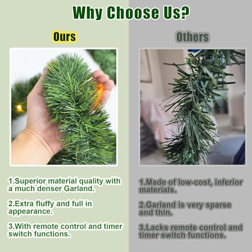30ft Battery Operated Pre-Lit Christmas Garland with Timer for Indoor Outdoor Decor G3316