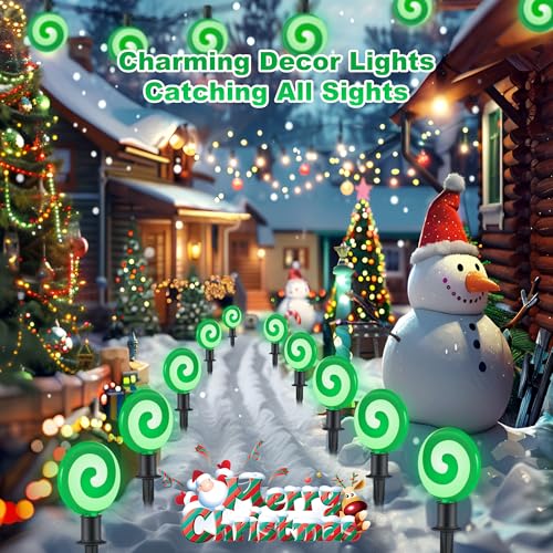 Unicorn Christmas Lollipop Pathway Lights, 10 LED Peppermint String Lights with Stakes Z721
