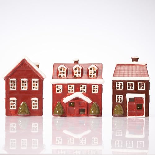 Ceramic Christmas Village Houses, Set of 3 Lighted Hand Painted Indoor Decor A969