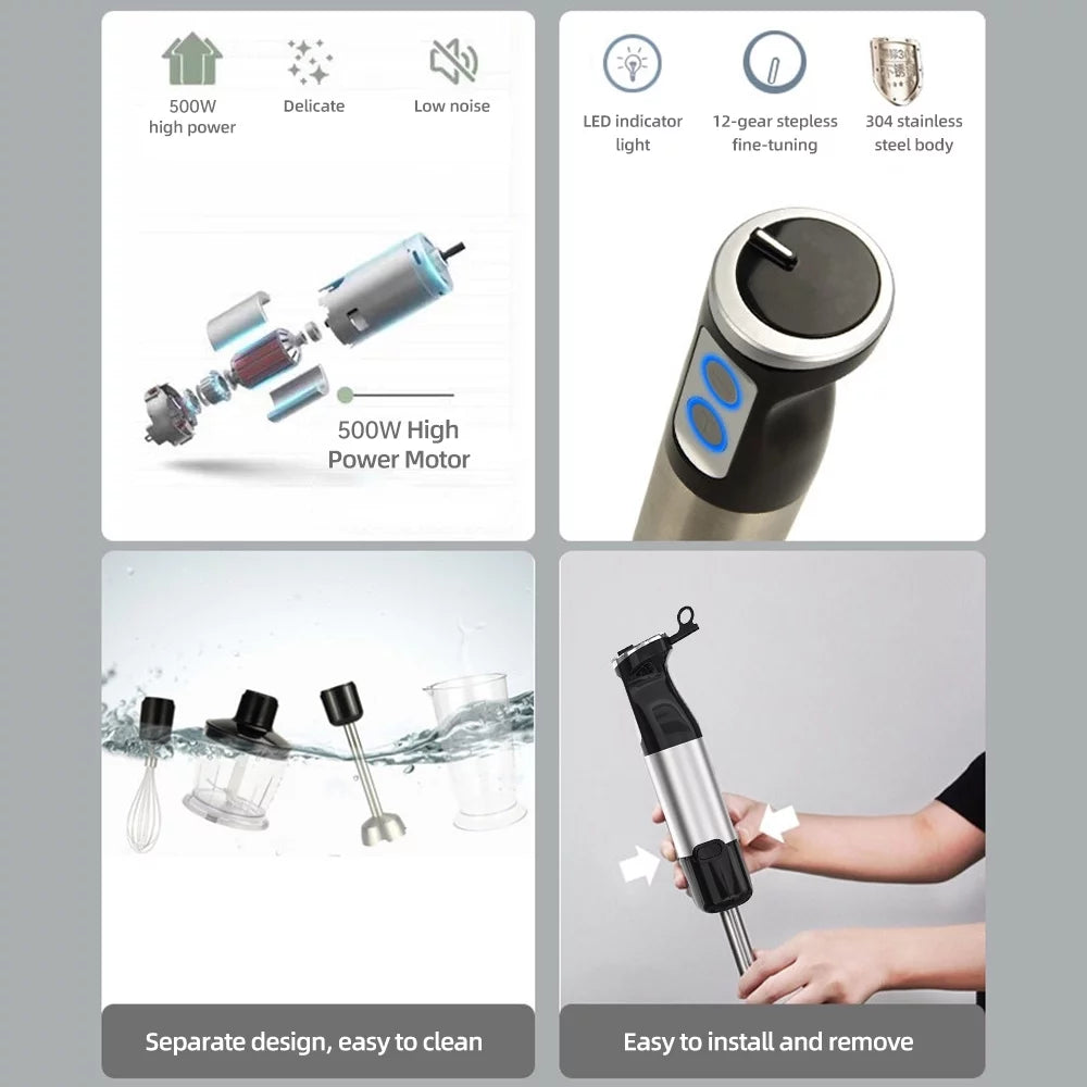 500W Handheld Blender with Whisk, Grinding Cup and Juicer Q1170