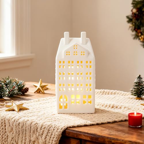 Light Up Christmas Village Set, White Ceramic House with Lights, Tabletop Decor N910947