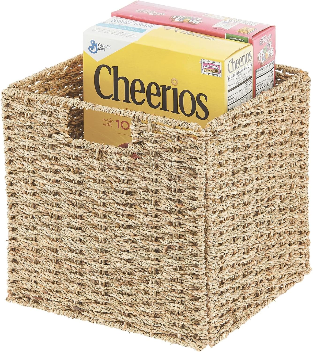 Seagrass Woven Cube Basket Organizer with Handles, 4 Pack, Natural/Tan F18071