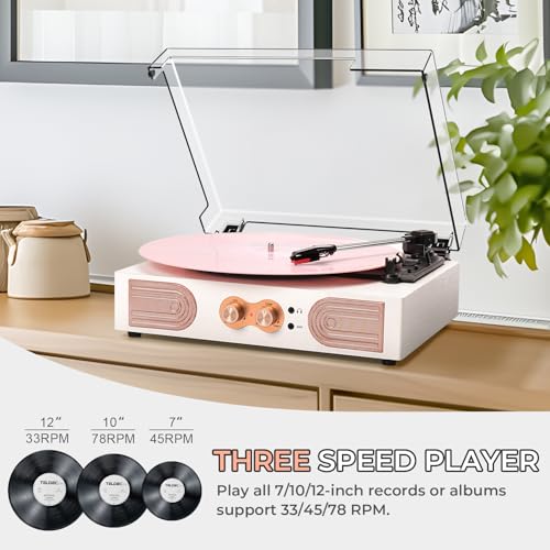 Vinyl Record Player with Built-in Speakers, 3-Speed Turntable M2824