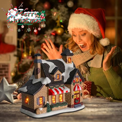 Ceramic Christmas Houses with Warm LED Light Y89884