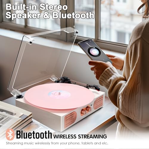 Vinyl Record Player with Built-in Speakers, 3-Speed Turntable M2824