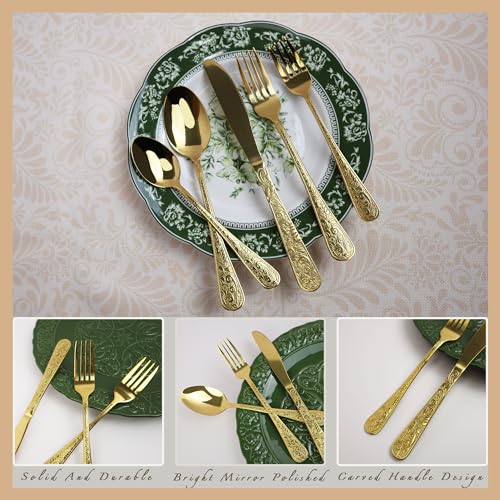 Gold Stainless Steel 20 Piece Flatware Set with Fork Spoon and Knife T960