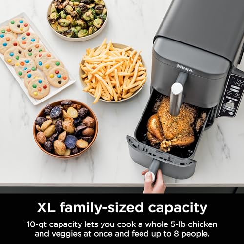 Air Fryer, 8 QT DoubleStack 2-Basket, Space Saving Design, 6-in-1, Roast & Bake, Dishwasher Safe Parts, Black N43591