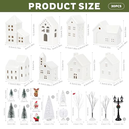 LED Christmas Village Set with 8 Ceramic Houses and 17 Trees Q91350