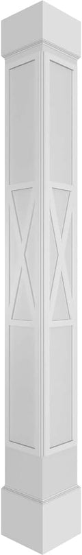 Ekena Millwork 8"W x 8'H Craftsman Classic Square Non-Tapered X-Board Farmhouse Fretwork Column w/ Standard Capital & Standard Base