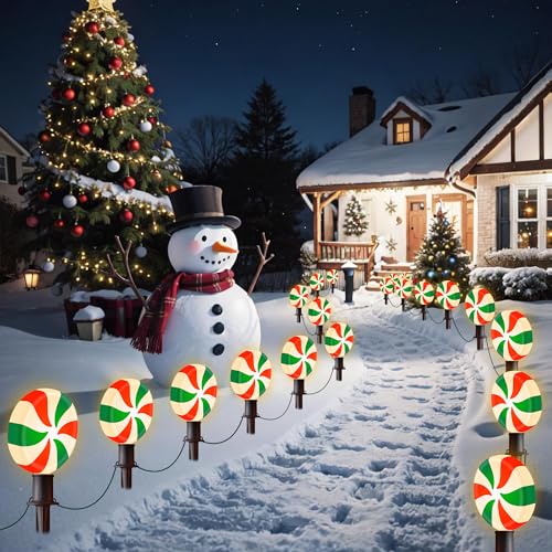 Unicorn Christmas Lollipop Pathway Lights, 10 LED Peppermint String Lights with Stakes Z721