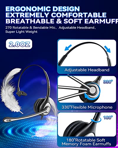 Corded Telephone Headset with Noise Canceling Mic and Quick Disconnect A773663