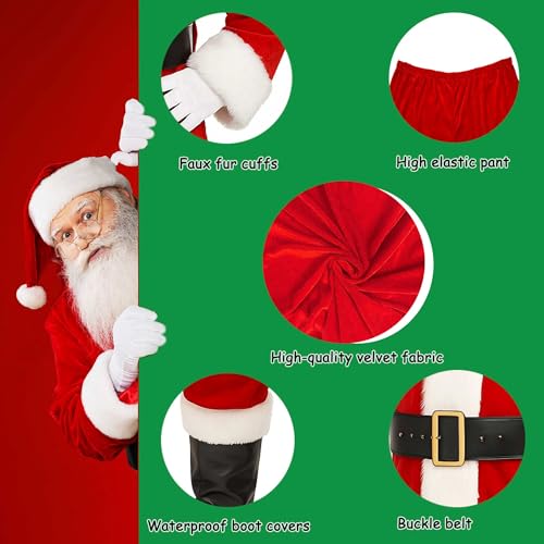 Santa Costume for Men, Christmas Claus Outfit Suit 11Pc L1568