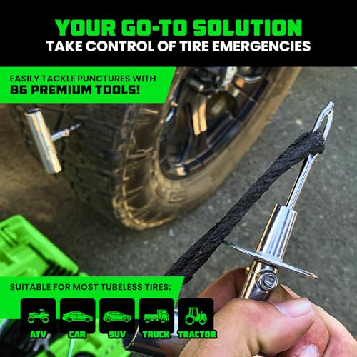 Tire Repair Kit 86-Piece Heavy Duty Tubeless Tire Plug Tools for Car Motorcycle ATV UTV RV Trailer X26941