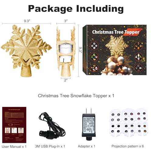 Silver 3D Glitter Christmas Tree Topper with LED Rotating Lights F457326