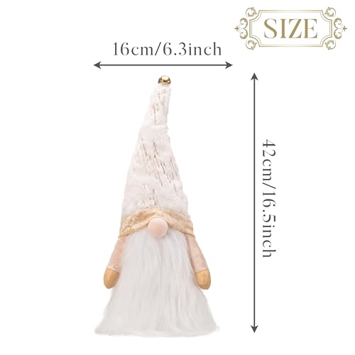 Lighted Christmas Tree Topper Gnome with Timer, 16.5 Inch White and Gold, Battery Operated B444