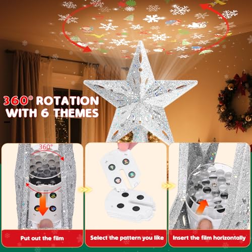 Snowflake Christmas Tree Topper LED Rotating with Projection Slides S187630