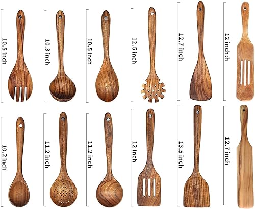 Natural Teak Wooden Spoons for Cooking, 10-Piece Kitchen Utensil Set I607645