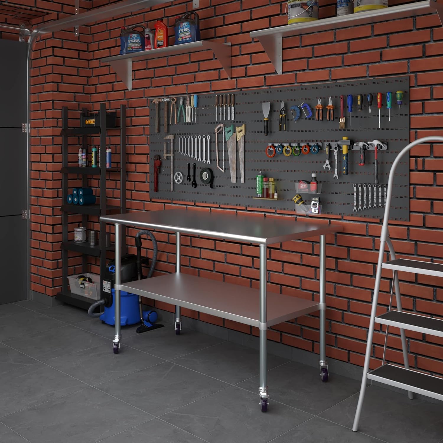 Stainless Steel Work Table with Under-Shelf and 4 Wheels K35944