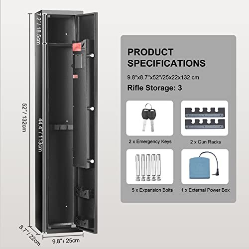 6-8 Rifles Gun Safe with Fingerprint & Digital Keypad Lock T236353