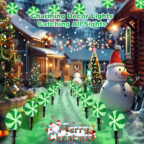 Unicorn Christmas Lollipop Pathway Lights, 10 LED Peppermint String Lights with Stakes Z721