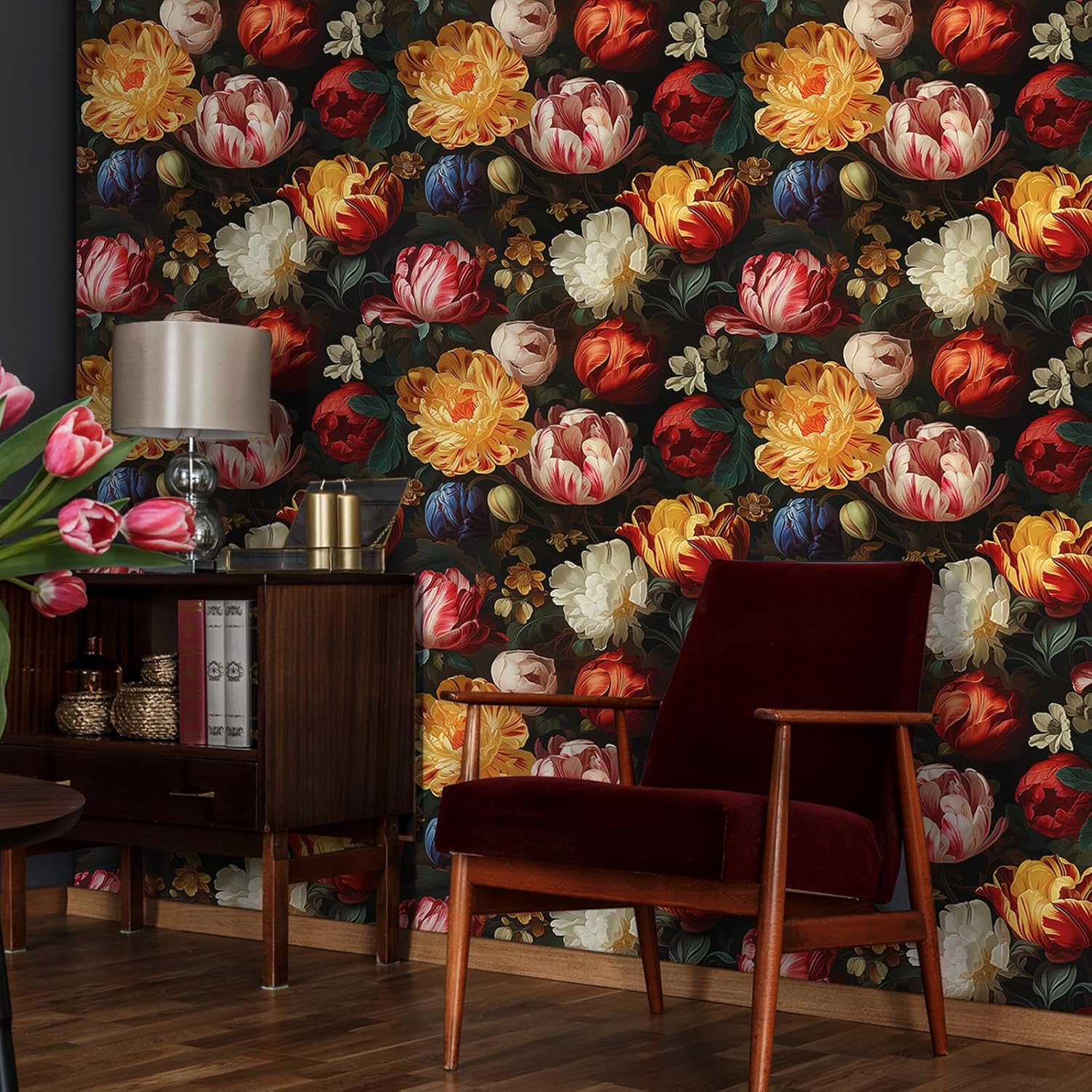 Antique Tulips Floral Peel and Stick Wallpaper for Bedroom Bathroom B6749