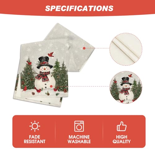 Snowman Christmas Birds Trees Table Runner, Winter Holiday Kitchen Dining Decoration, 13 x 72 Inch B443657