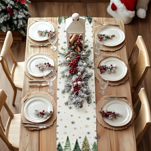 Christmas Table Runner 13x72 Inch, Red Winter Holiday Decor H348
