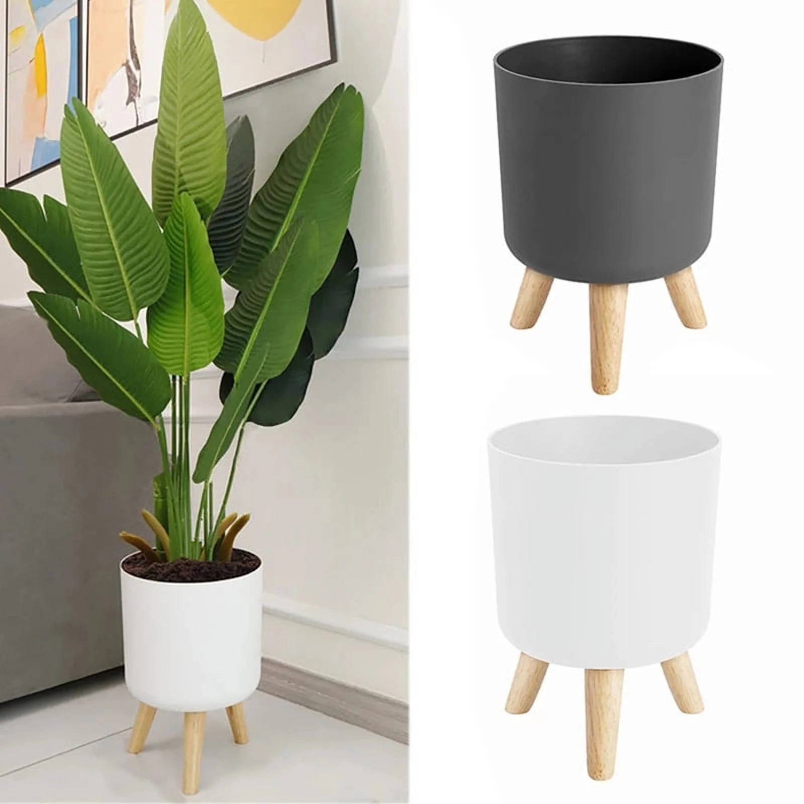 Indoor Planters Set with Wooden Legs, Floor Standing Pot B493