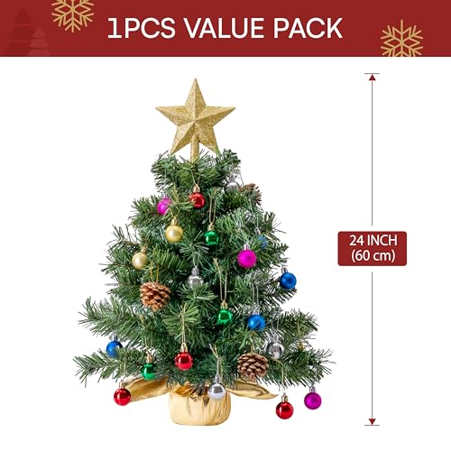 24" Mini Christmas Tree Tabletop Set with LED Lights and Star Treetop Z113832