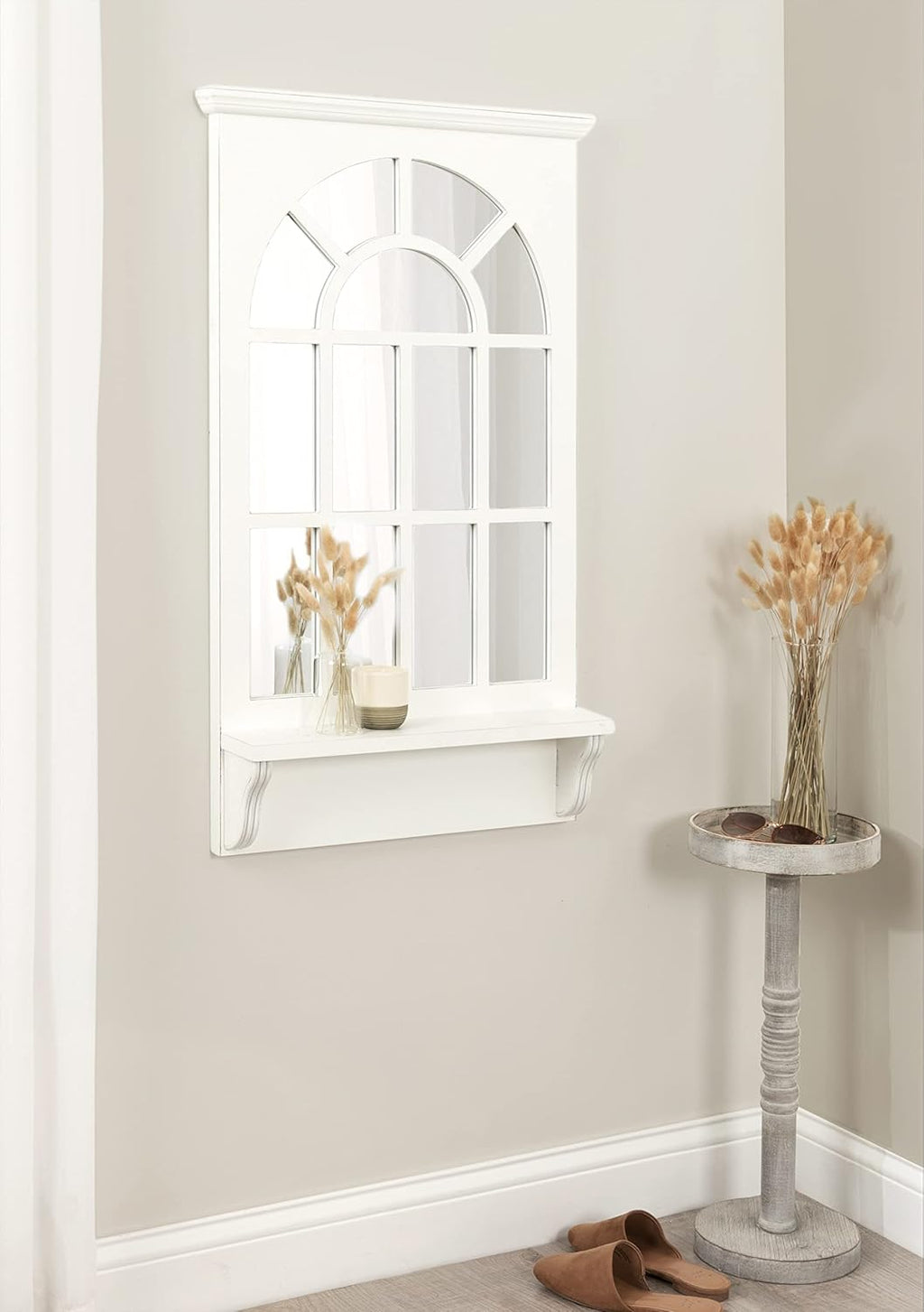 Arched Wall Mirror with Display Shelf, White, 21 x 36 A203830