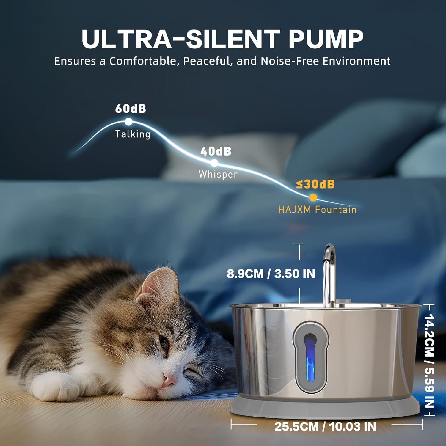 Wireless Cat Water Fountain, 4L Stainless Steel with App Control V97128