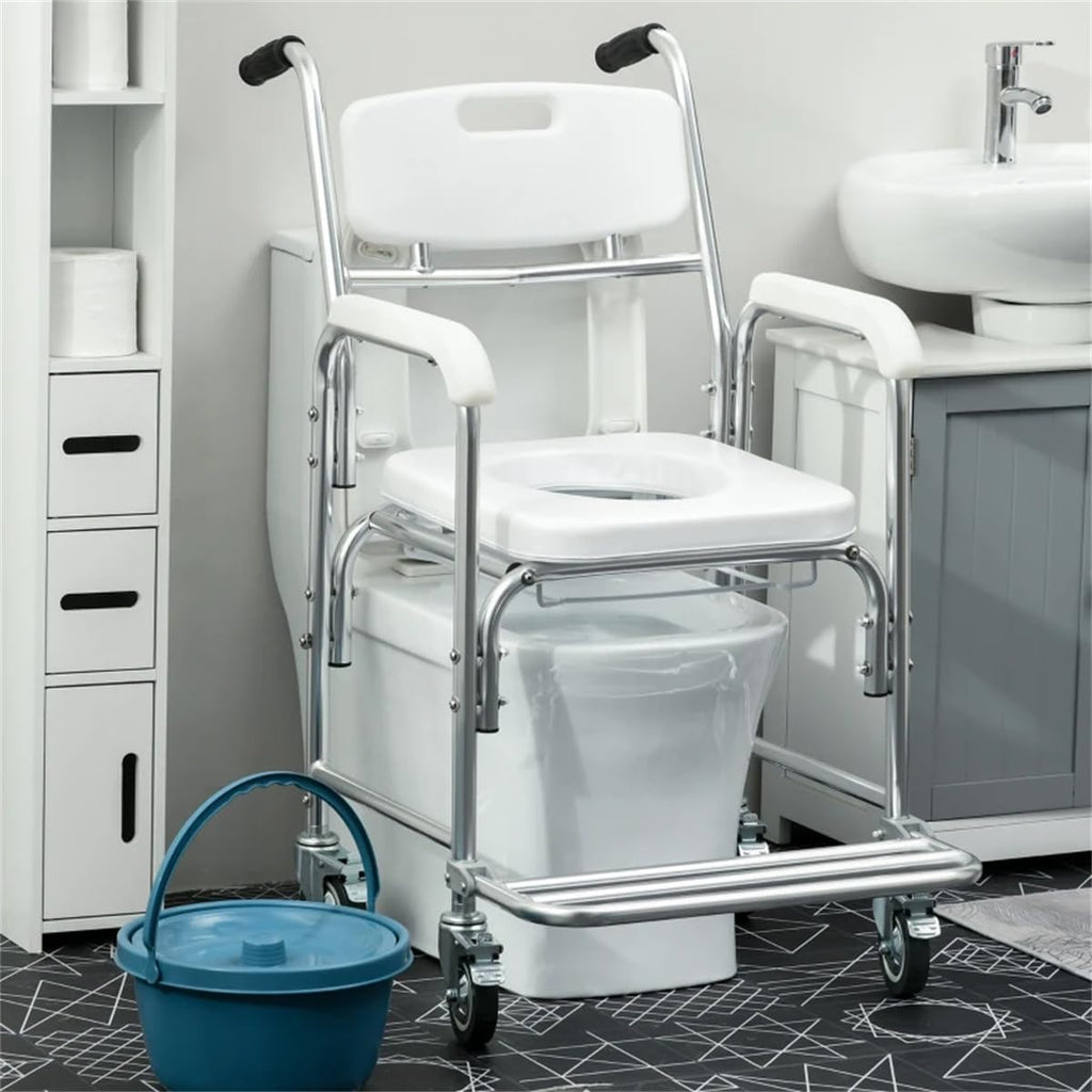 Waterproof Rolling Shower Commode Wheelchair with Padded Seat N245