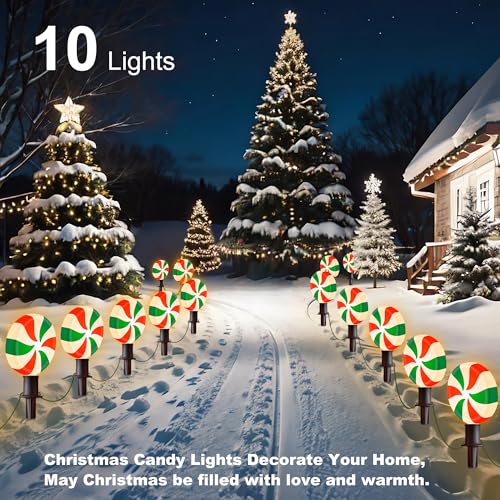 Unicorn Christmas Lollipop Pathway Lights, 10 LED Peppermint String Lights with Stakes Z721