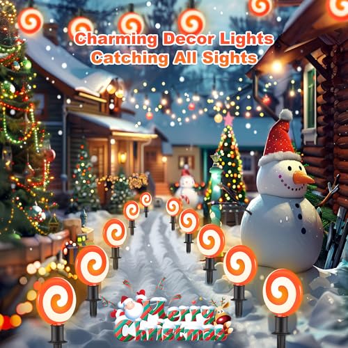 Unicorn Christmas Lollipop Pathway Lights, 10 LED Peppermint String Lights with Stakes Z721