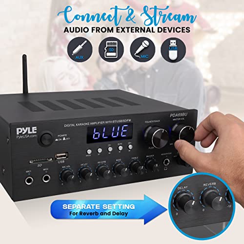 Stereo Power Amplifier 200W Peak with Bluetooth, LED Display, Dual Channel Receiver P458