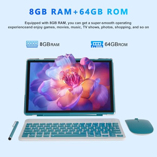 Tablet 10 Inch with Keyboard, Mouse, Case, Stylus, 8GB RAM 64GB ROM N8168