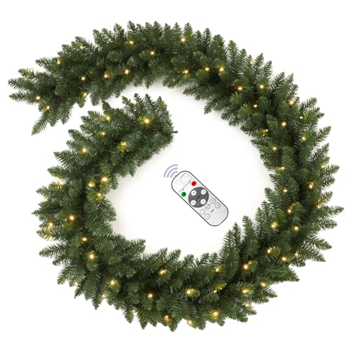 Pre-Lit Artificial Christmas Garland with Dual Color LED Lights and Remote Timer Q9646
