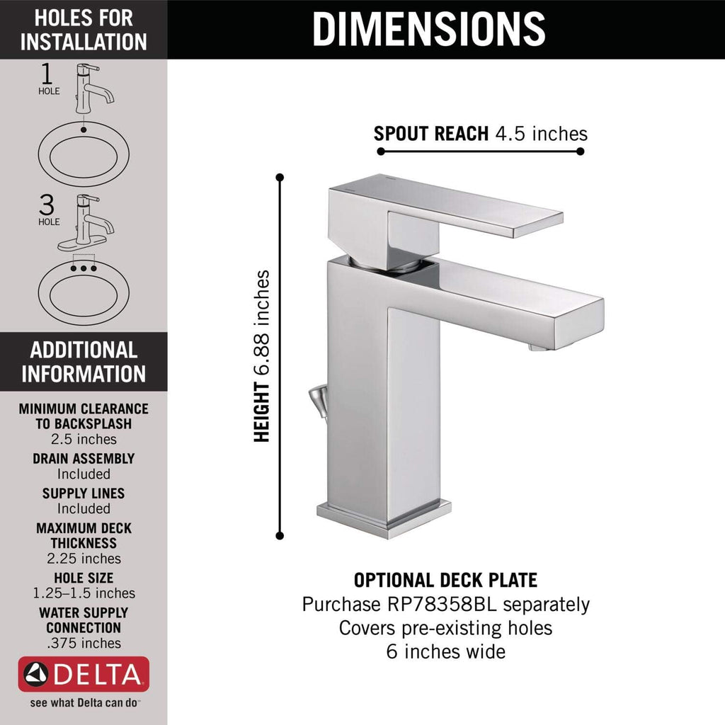 Modern Single Hole Bathroom Sink Faucet with Drain Assembly, Chrome Y148