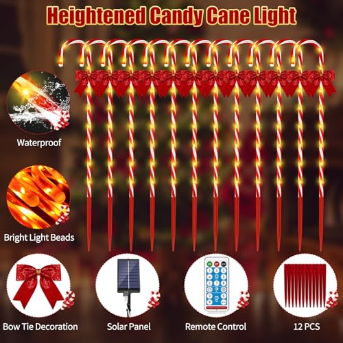 Solar Candy Cane Pathway Lights, 24PCS 240LED Outdoor Christmas Decorations with Remote T5735