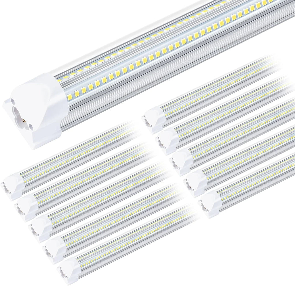 WAGEE LED Shop Lights - 4FT 50W LED Light Fixture, 4 Foot High Output 7750Lumen, 6000K, Clear Cover, V-Shape Linkable, Plug and Play, T8 LED Tube Light for Garage, Workshop (10 Pack)