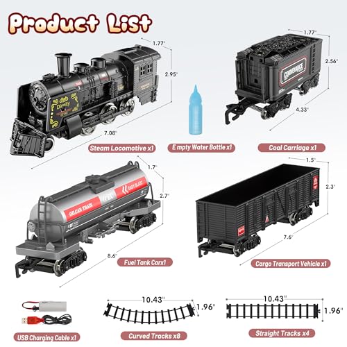 Train Set for Boys with Steam Locomotive, Cargo Cars & Tracks R457135