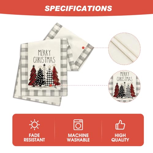 Buffalo Plaid Christmas Trees Table Runner, Winter Holiday Kitchen Dining Decor, 13 x 108 Inch D48516