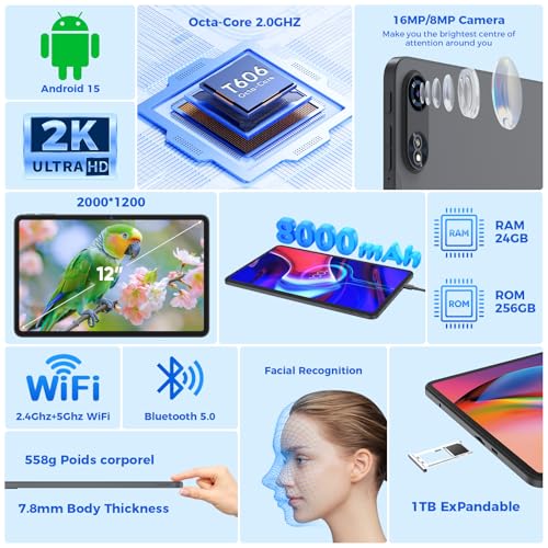 12 inch Android Tablet with Keyboard, 24GB RAM, 256GB Storage V54289