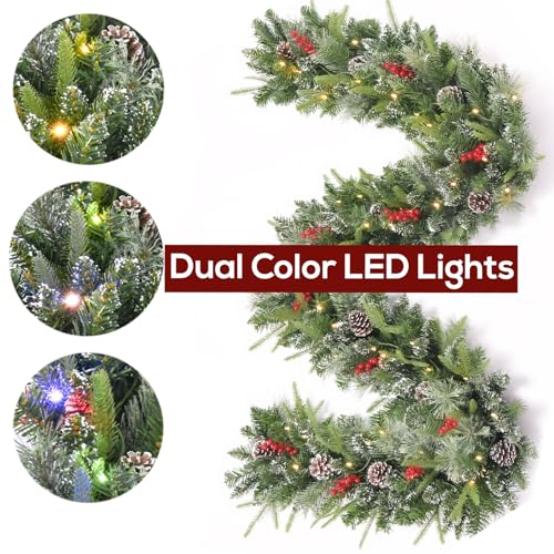 Pre-Lit Artificial Christmas Garland with Dual Color LED Lights and Remote Timer Q9646